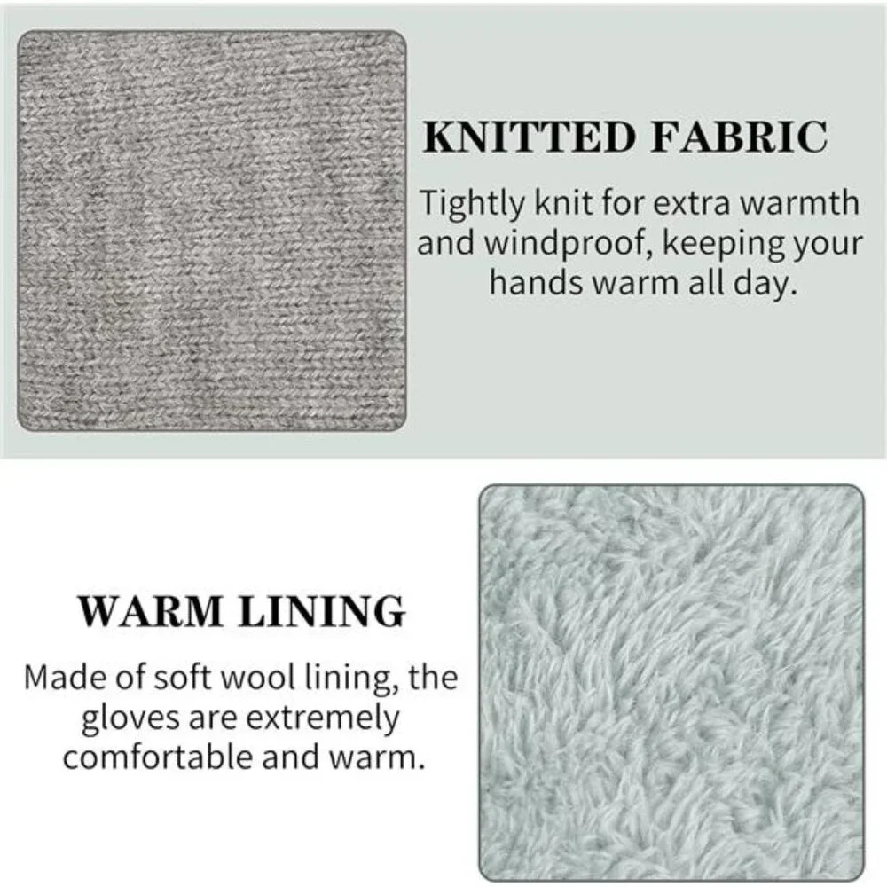 2 Pairs Women's Fingerless Wool Gloves Warm Fleece Lined Knit Texting Mittens